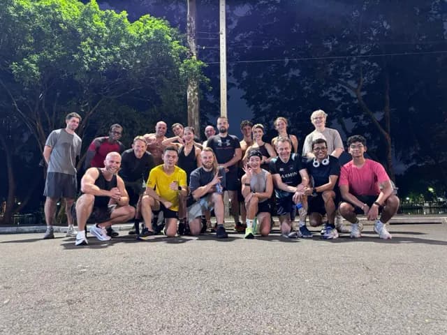 Large community group after a night run in Lumphini Park